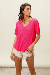 BiBi Waved Rib U Neck Top With Front Pocket OutfitFlow