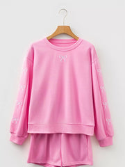 Bow Embroidered Sweatshirt and Shorts Set OutfitFlow
