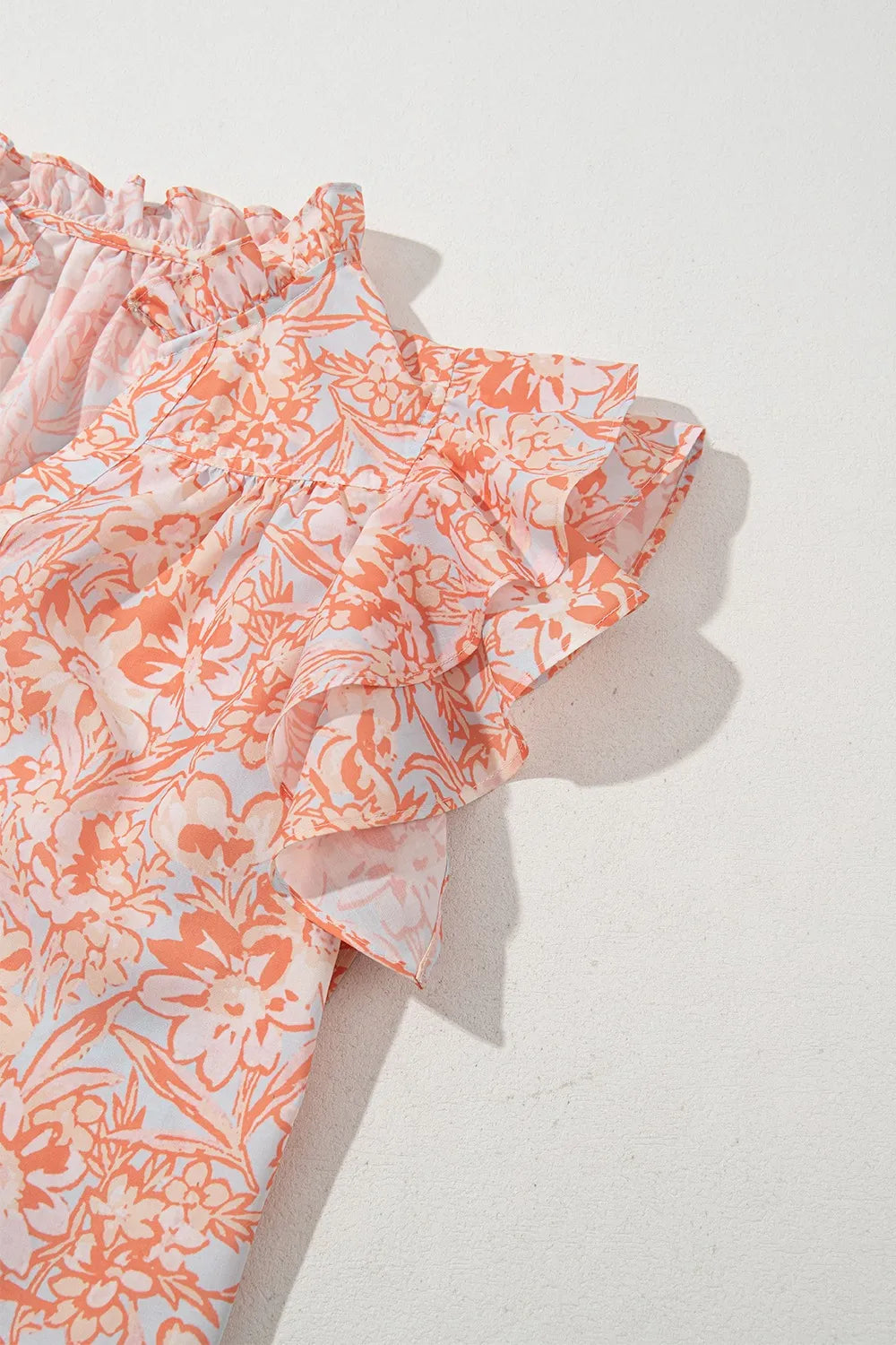 Floral Ruffle Sleeve Split Neck Blouse OutfitFlow