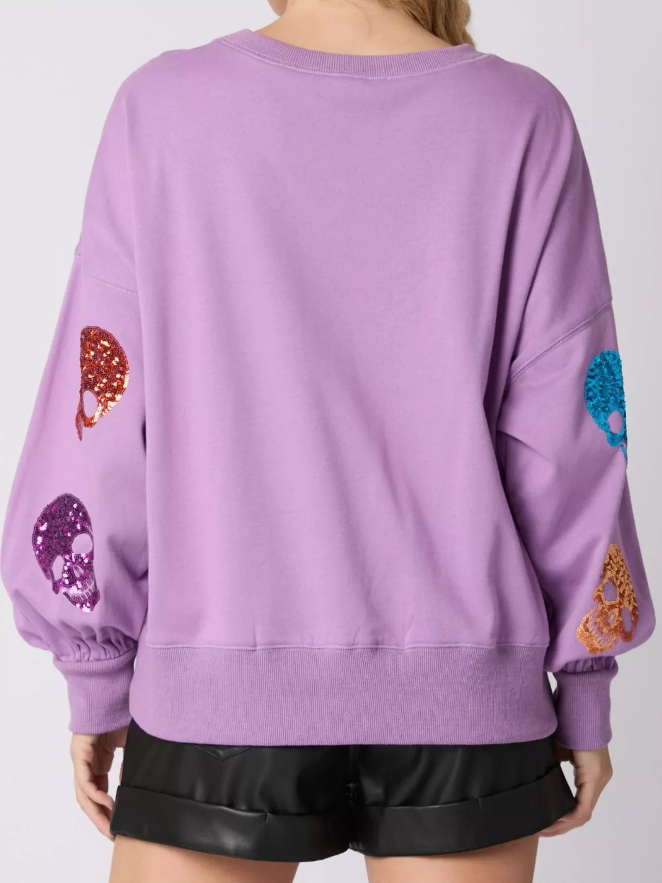 Halloween Colorful Skull Sequin Oversized Sweatshirt OutfitFlow