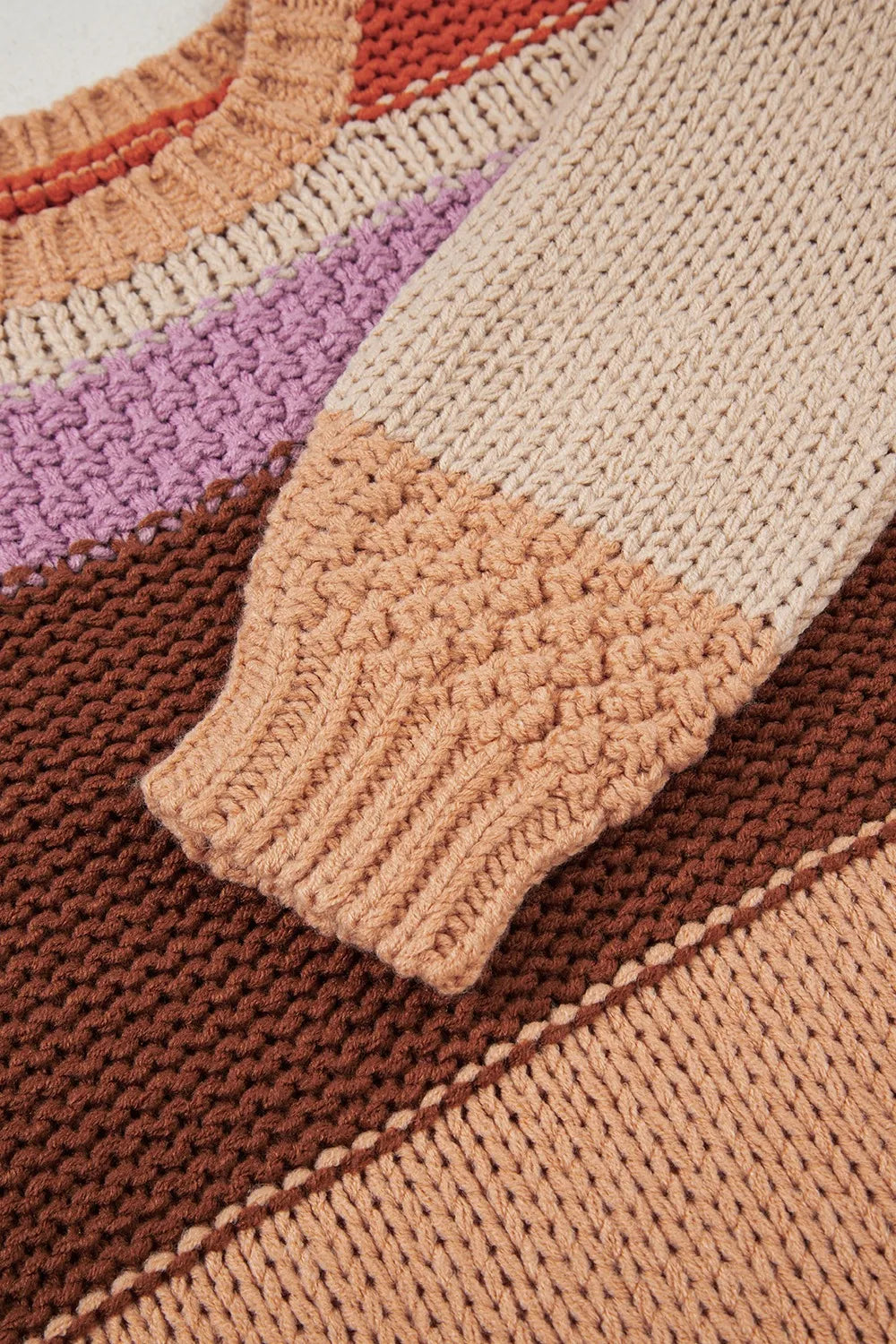 Colorblock Striped Round Neck Sweater OutfitFlow