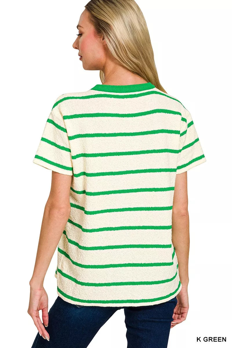 Zenana Textured Striped Crew Neck T-Shirt OutfitFlow