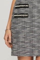 She + Sky Full Size Short Sleeve Pearl Studded Trim Knit Tweed Dress Plus Size OutfitFlow