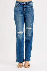 RISEN Full Size Tummy Control High Rise Straight Distressed Jeans Plus Size OutfitFlow