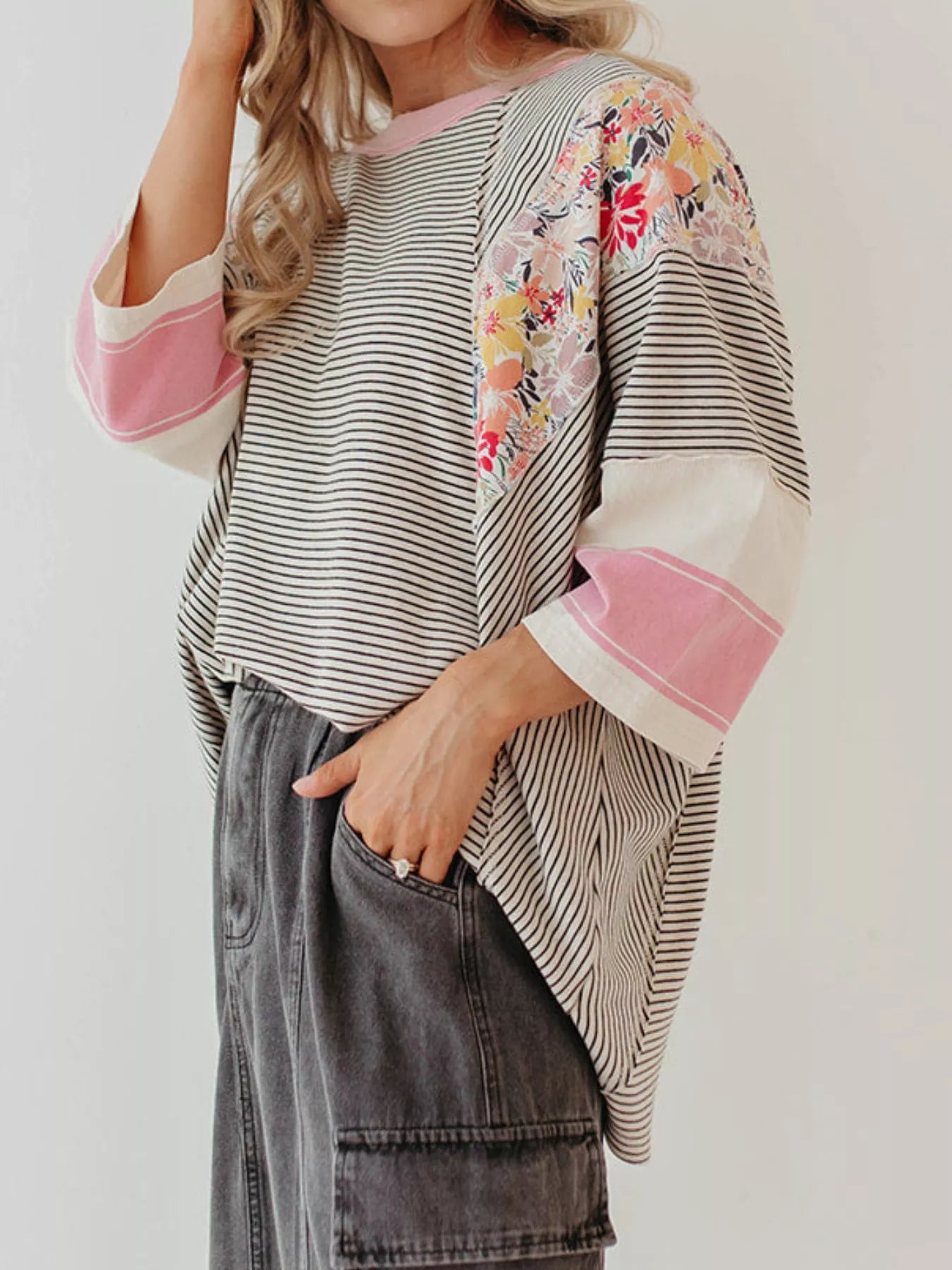 Striped Floral Long Sleeve T-Shirt OutfitFlow
