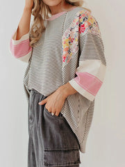 Striped Floral Long Sleeve T-Shirt OutfitFlow