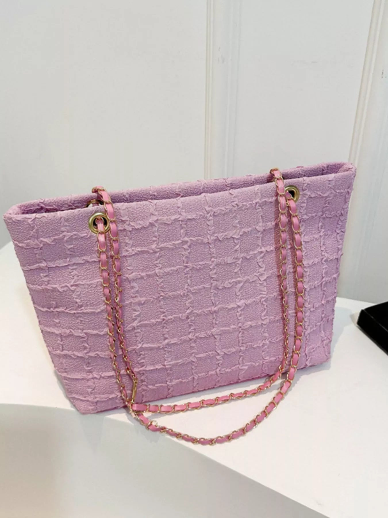 Tweed Chain Shoulder Bag Pink onesize OutfitFlow