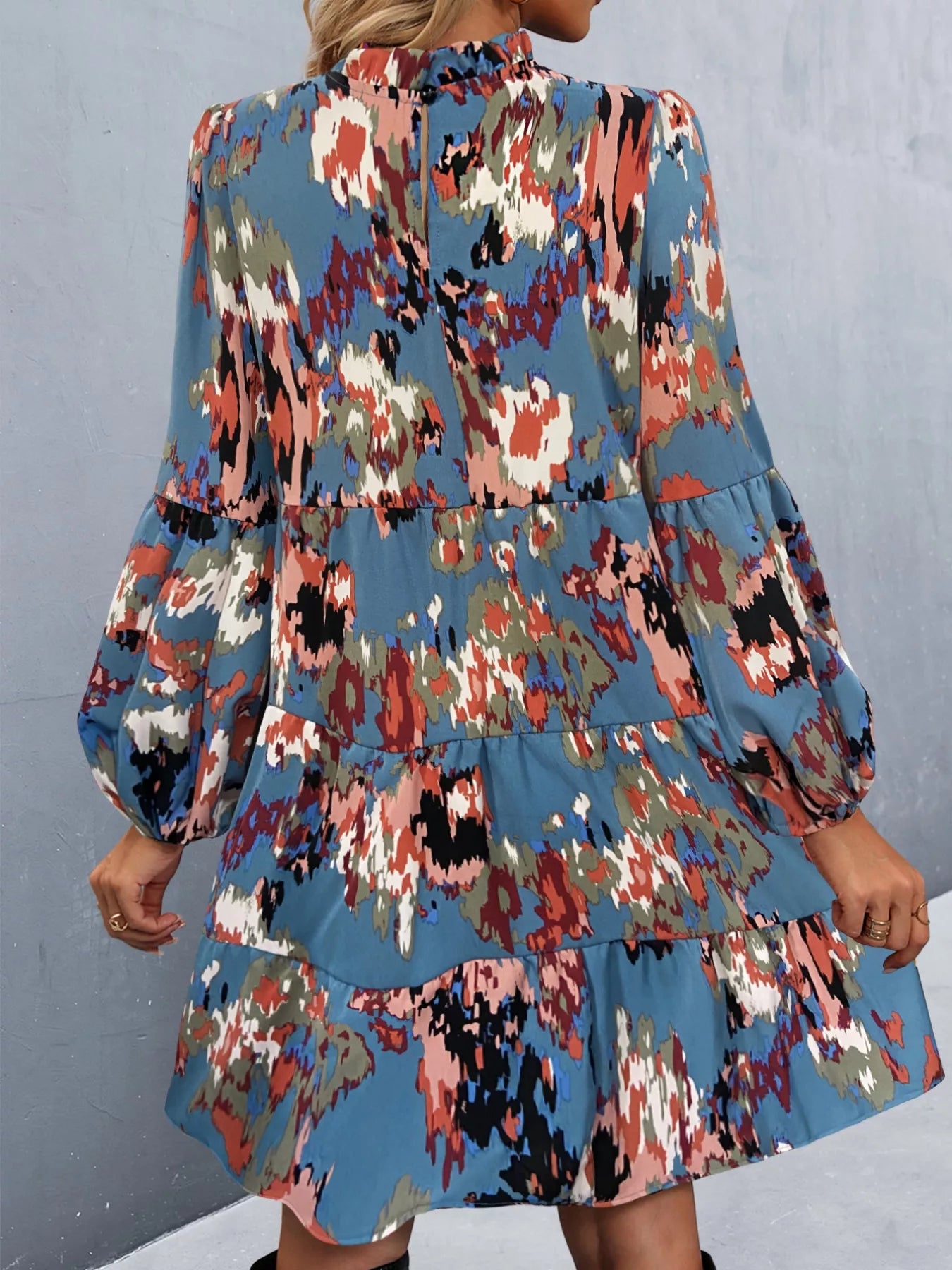 Printed Balloon Sleeve Mini Dress OutfitFlow