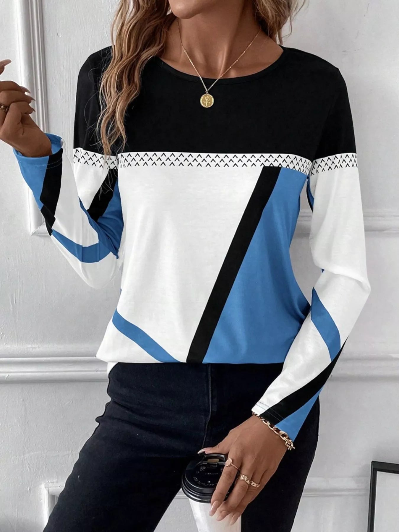 Color Block Long Sleeve T-Shirt OutfitFlow