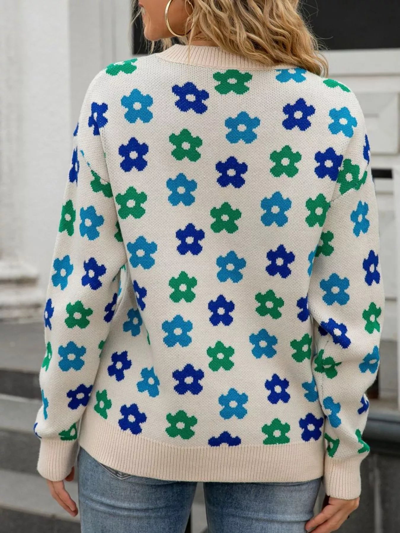 Floral Crew Neck Sweater Trendsi