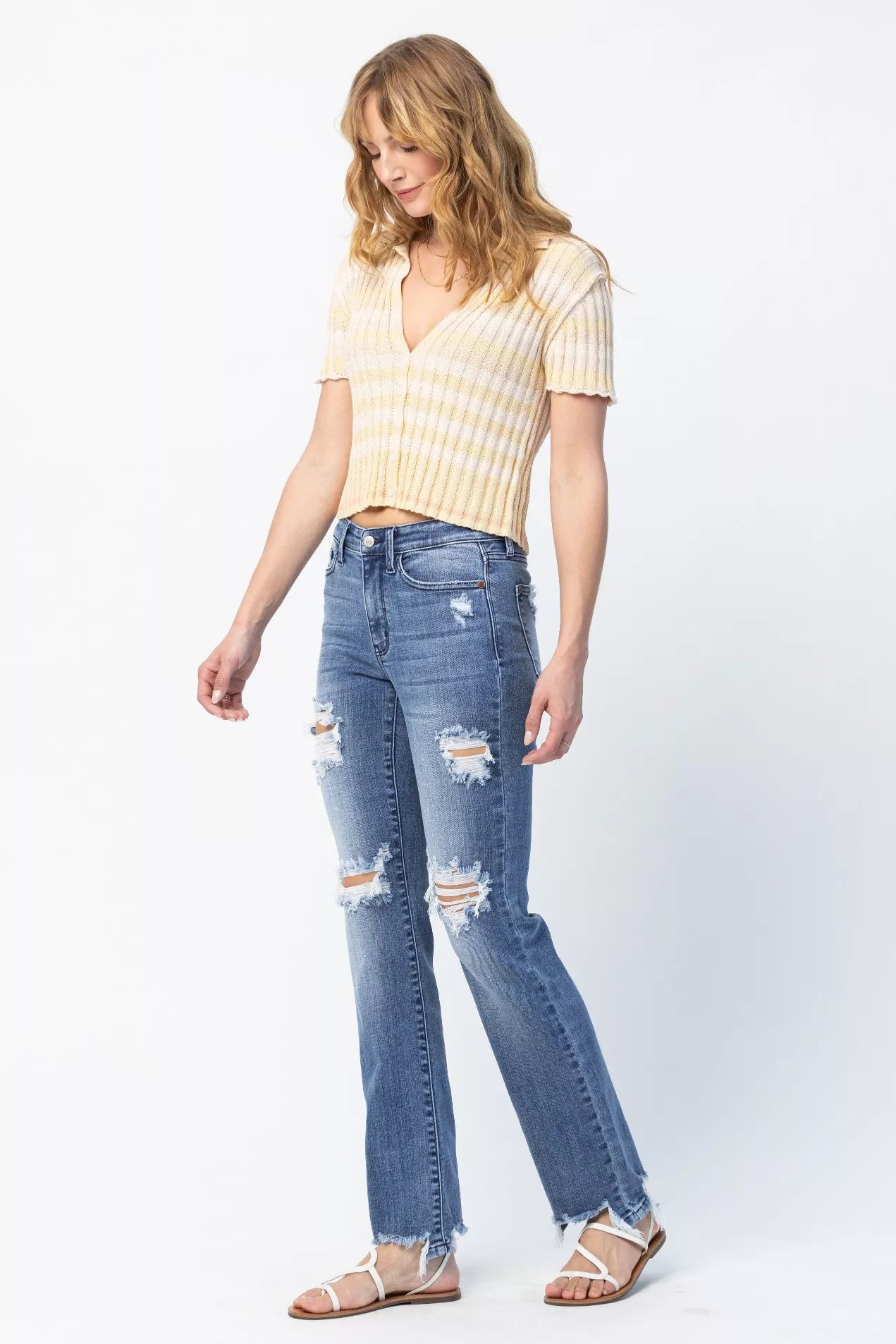 Judy Blue Full Size Mid Rise Destroy Straight Jeans Plus Size OutfitFlow