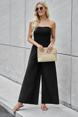 Outfit Flow - Straight Neck Smocked Jumpsuit