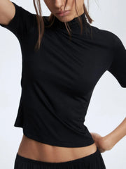 Mock Neck Short Sleeve Top and Pants Set OutfitFlow