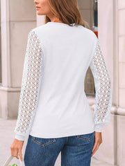 Lace Sleeve Crew Neck T-Shirt OutfitFlow