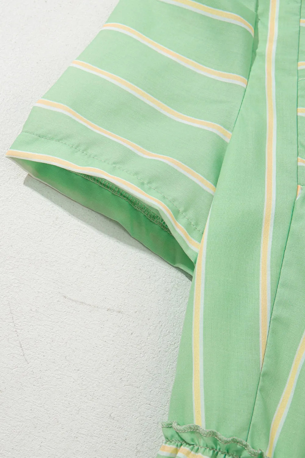 Stripe V Neck Short Sleeve Frilled Detail Dress OutfitFlow