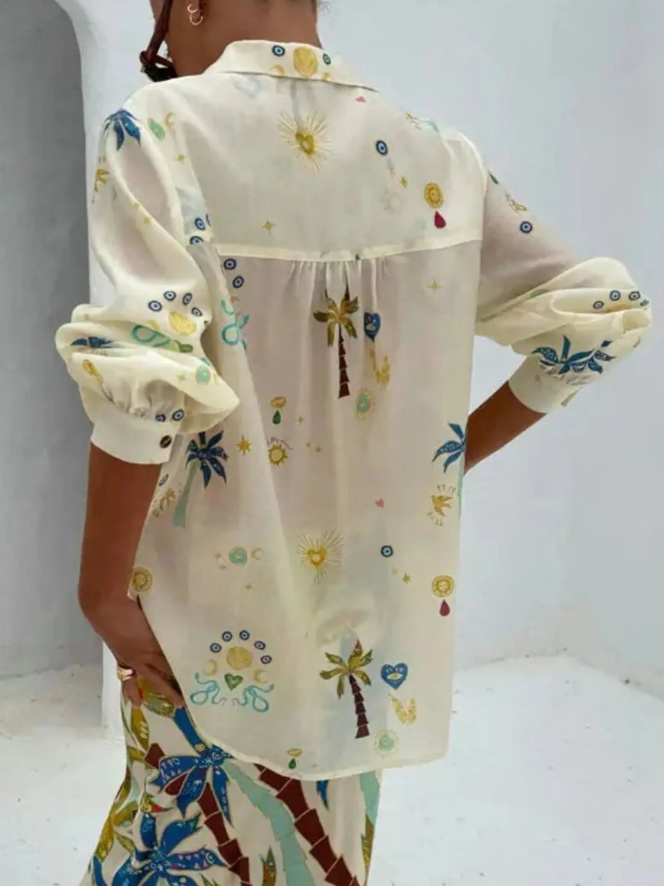 Printed Button Up Shirt and Shorts Set OutfitFlow