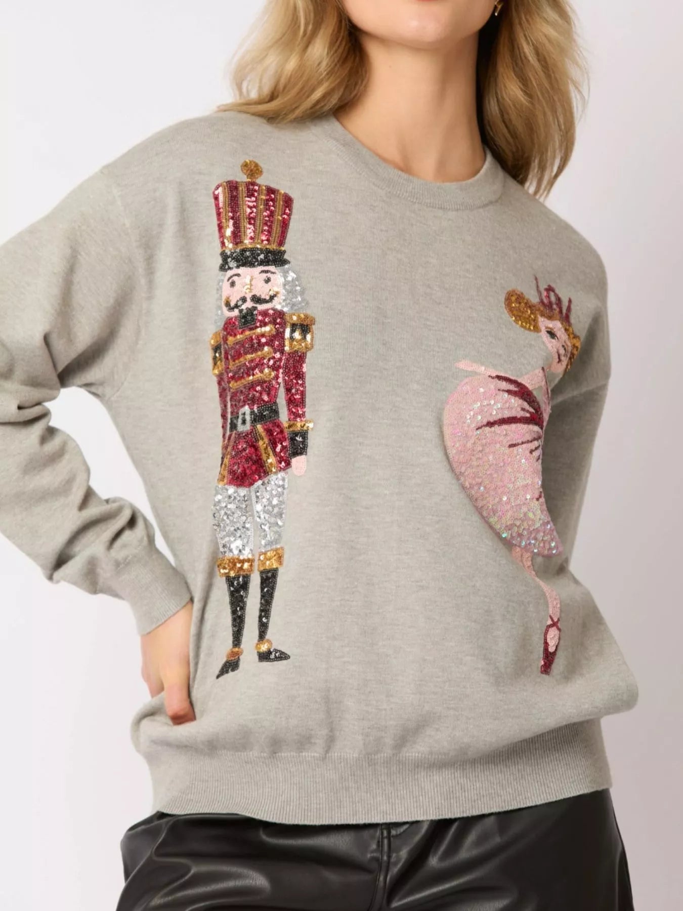 Sequined Nutcracker Long Sleeve Sweatshirt OutfitFlow