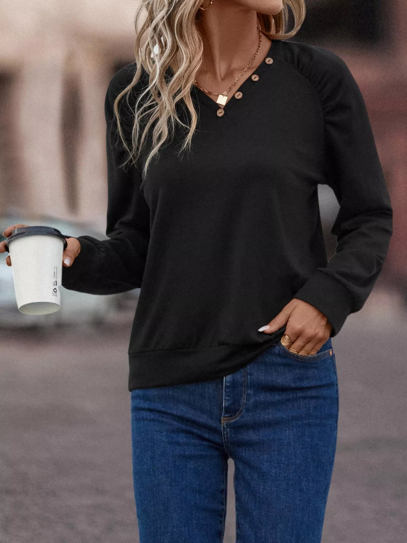 V-Neck Long Sleeve T-Shirt OutfitFlow