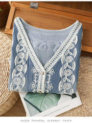 Embroidered Button Up V-Neck Vest Coat Trendsi