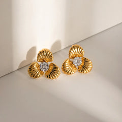 Stainless Steel Zircon Flower Shape Earrings OutfitFlow