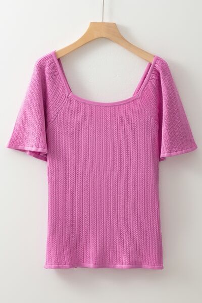 Textured Square Neck Half Sleeve Top OutfitFlow