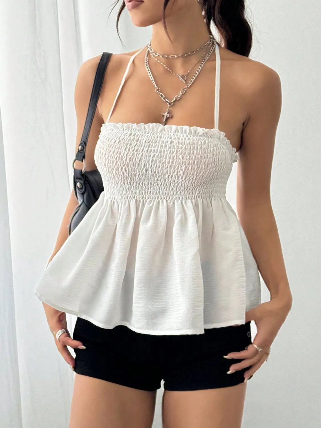 Smocked Frill Halter Neck Cami OutfitFlow