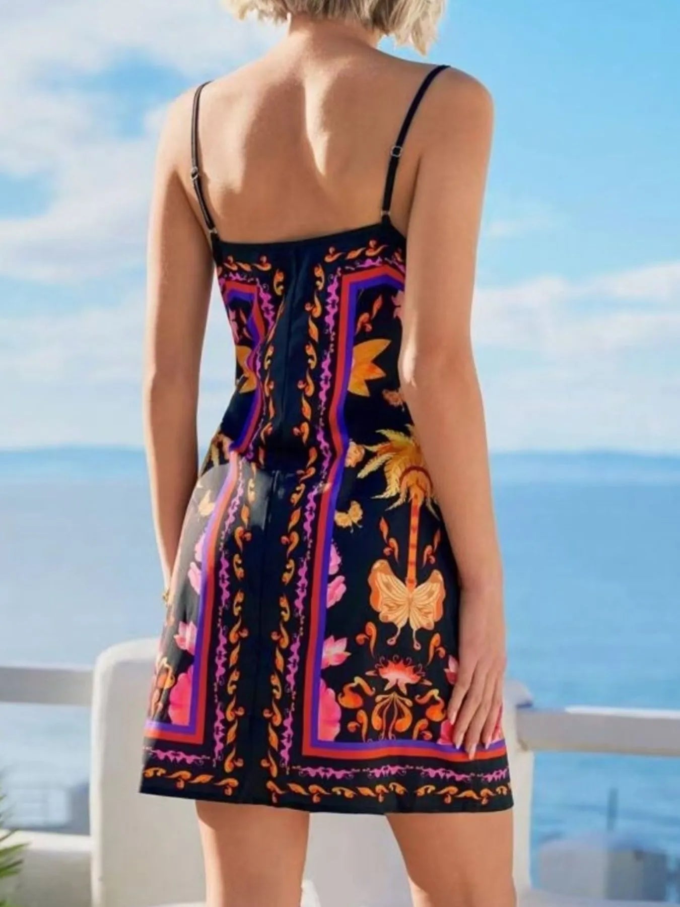 Floral Print Spaghetti Strap Wrap Mini Dress OutfitFlow