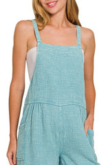 Zenana Washed Double Gauze Tie Back Rompers OutfitFlow