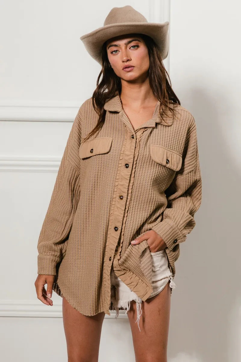 BiBi Heavy Waffle Oversized Shacket OutfitFlow