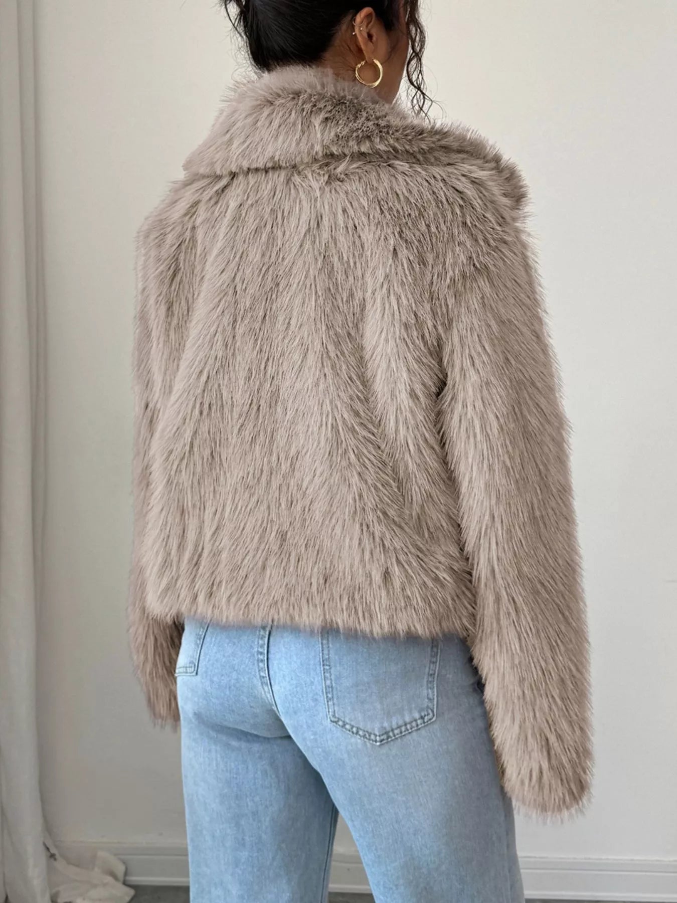 Fuzzy Zip Up Cropped Outerwear OutfitFlow