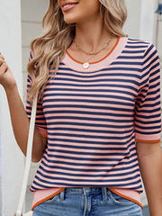 Striped Casual T-Shirt with Contrast Trim OutfitFlow