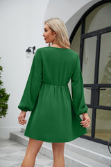 Frill Trim V-Neck Long Sleeve Dress OutfitFlow