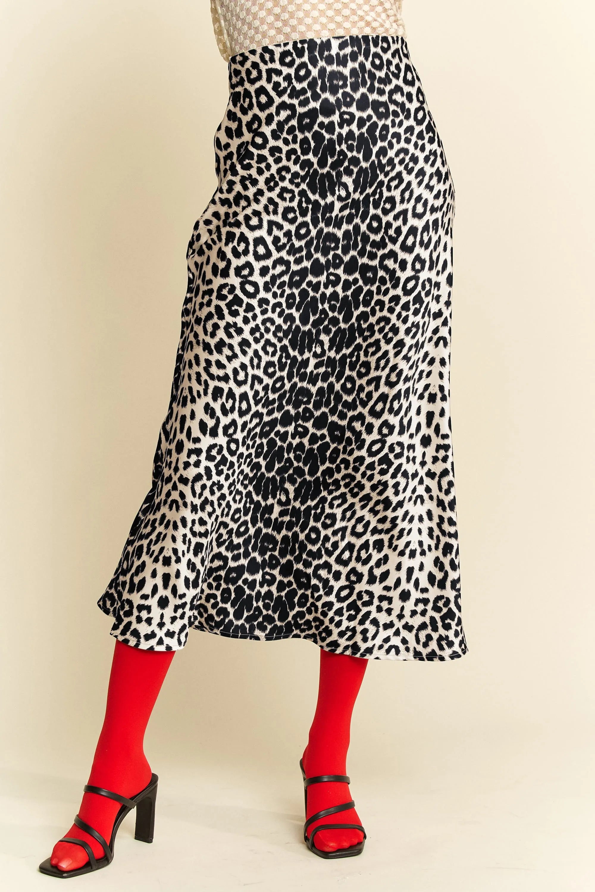 Davi & Dani Leopard Animal Print Long Length Skirt WHITE OutfitFlow