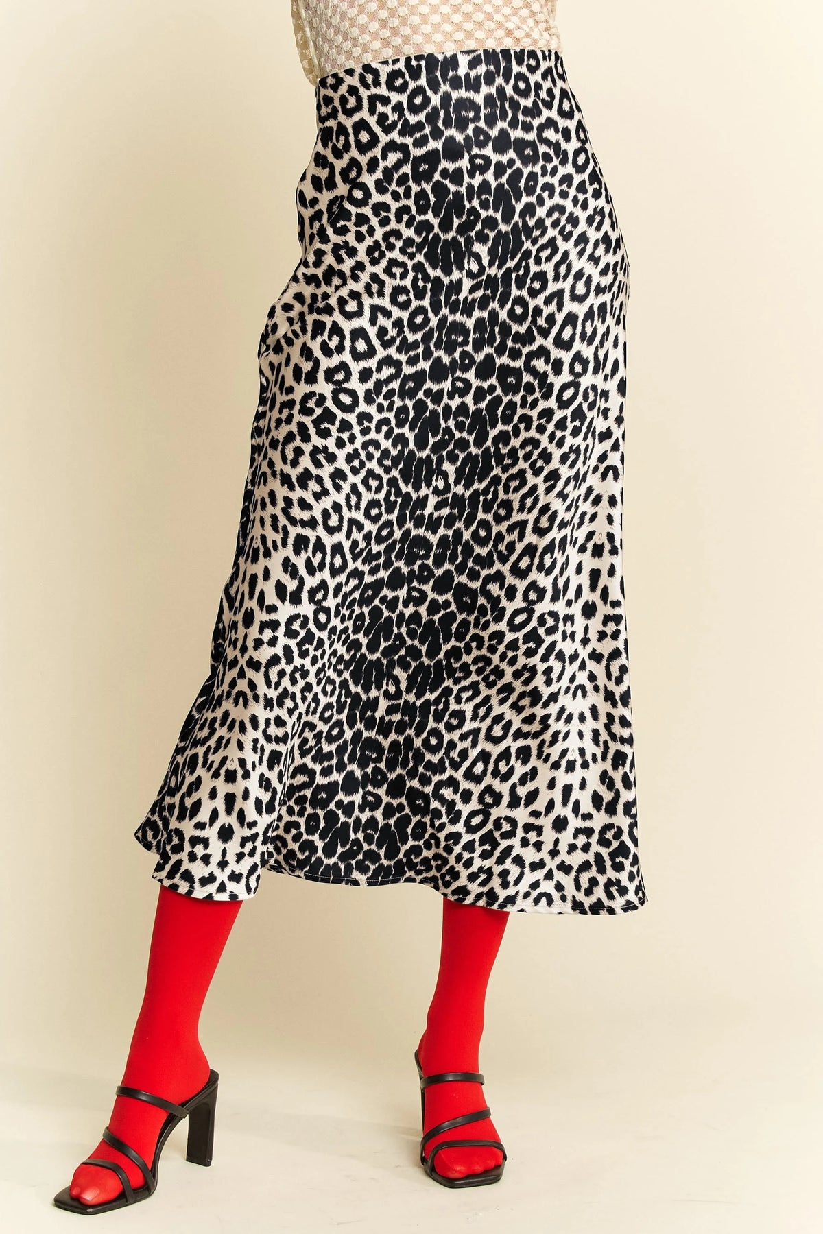 Davi & Dani Leopard Animal Print Long Length Skirt WHITE OutfitFlow