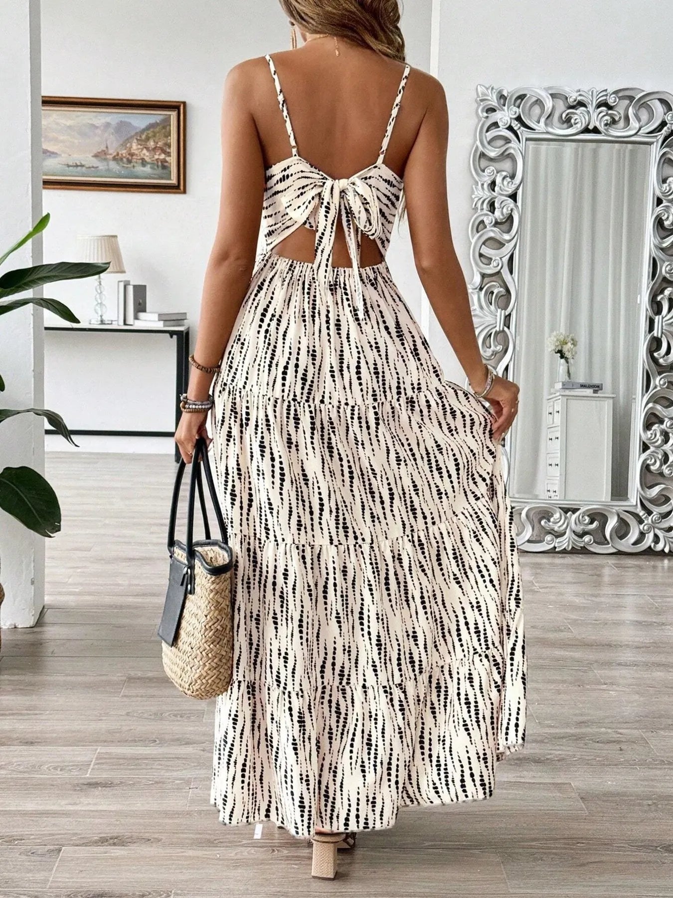 Tie Back Tiered Midi Cami Dress OutfitFlow
