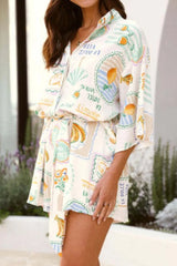 Printed 3/4 Sleeve Romper OutfitFlow