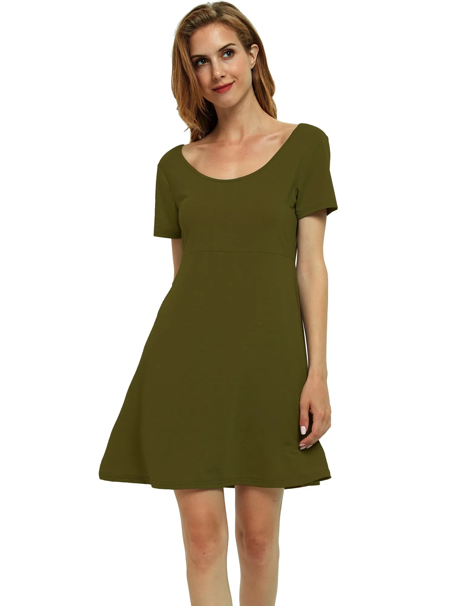 Round Neck Short Sleeve Flared Summer Dress OutfitFlow