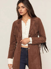 Fringe Lapel Collar Long Sleeve Coat Trendsi
