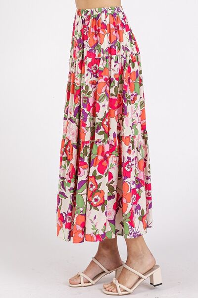 Mittoshop Flower Print Elastic Waist Tiered Skirt OutfitFlow