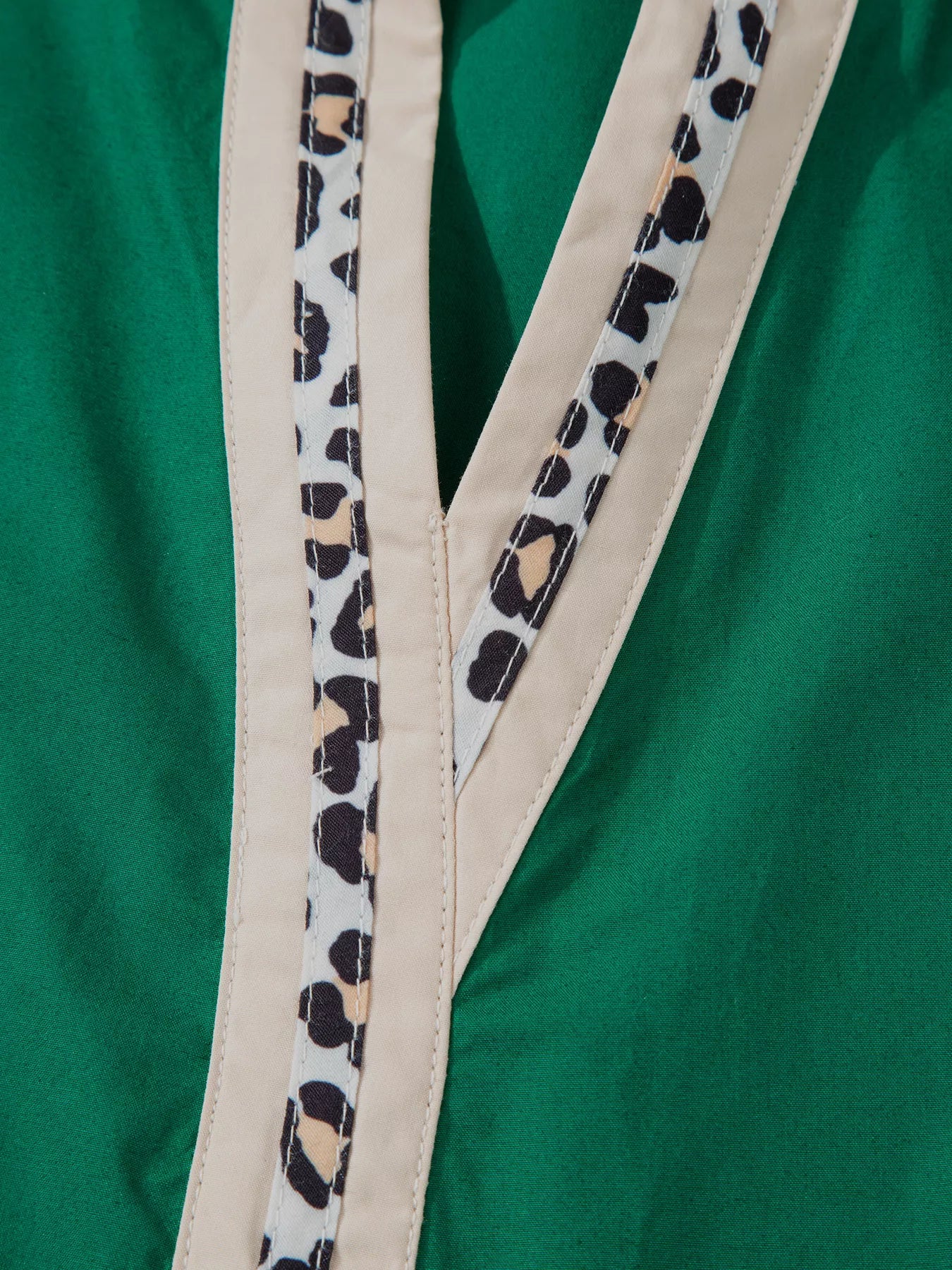 Puffy Flounce Sleeve Leopard Trim V Neck Blouse OutfitFlow