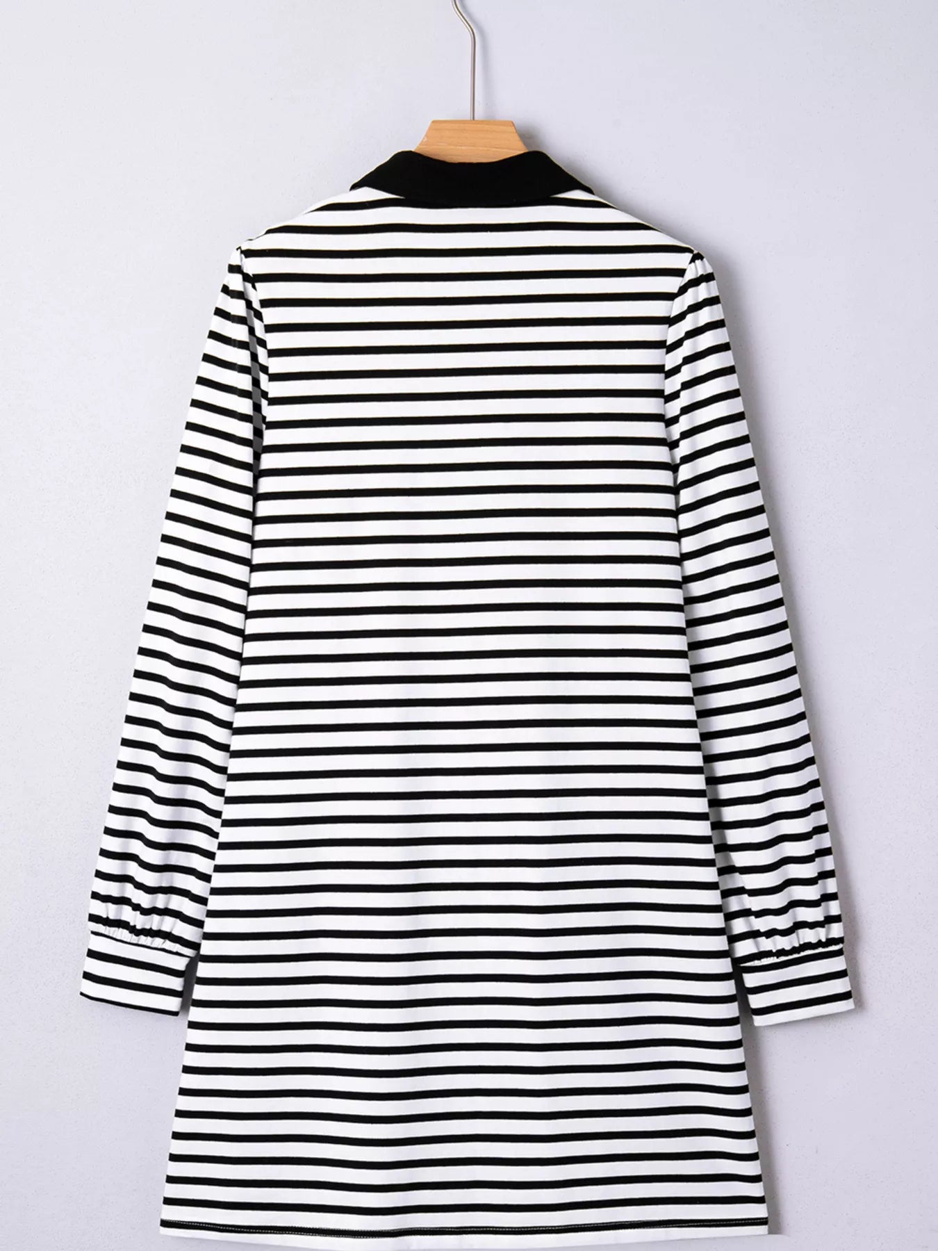 Stripe Buttoned Front Collared Long Sleeve T Shirt Dress with Pockets OutfitFlow