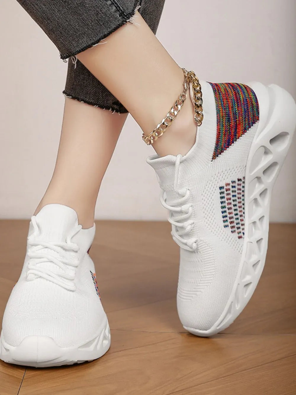 Round Toe Flats Athletic White OutfitFlow