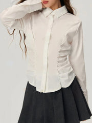 Outfit Flow - Ruched Button Down Long Sleeve Shirt