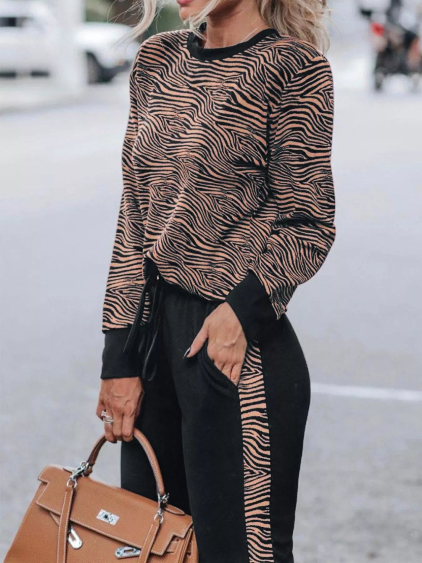 Zebra Print Top and Pants Set OutfitFlow