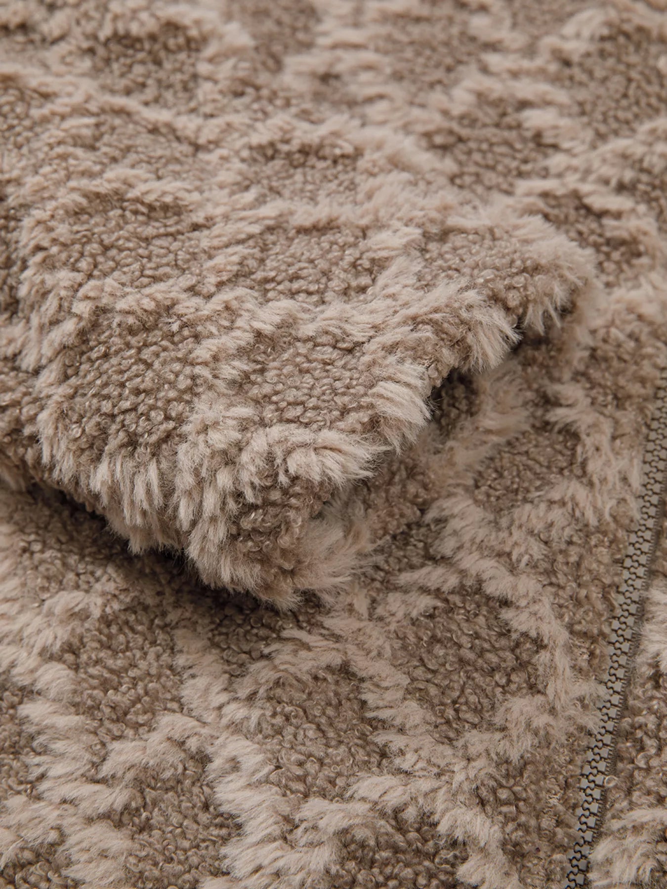 Sherpa Rhombus Zip Up Side Pocket Hooded Jacket OutfitFlow