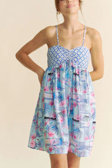Davi & Dani Tropical Floral Geo Print Tie Back Tube Top Romper OutfitFlow