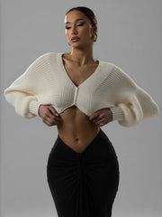 V-Neck Long Sleeve Crop Sweater OutfitFlow