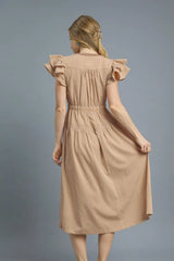 Umgee Ruffled Cap Sleeve Midi Dress with Contrast Trim Detail OutfitFlow
