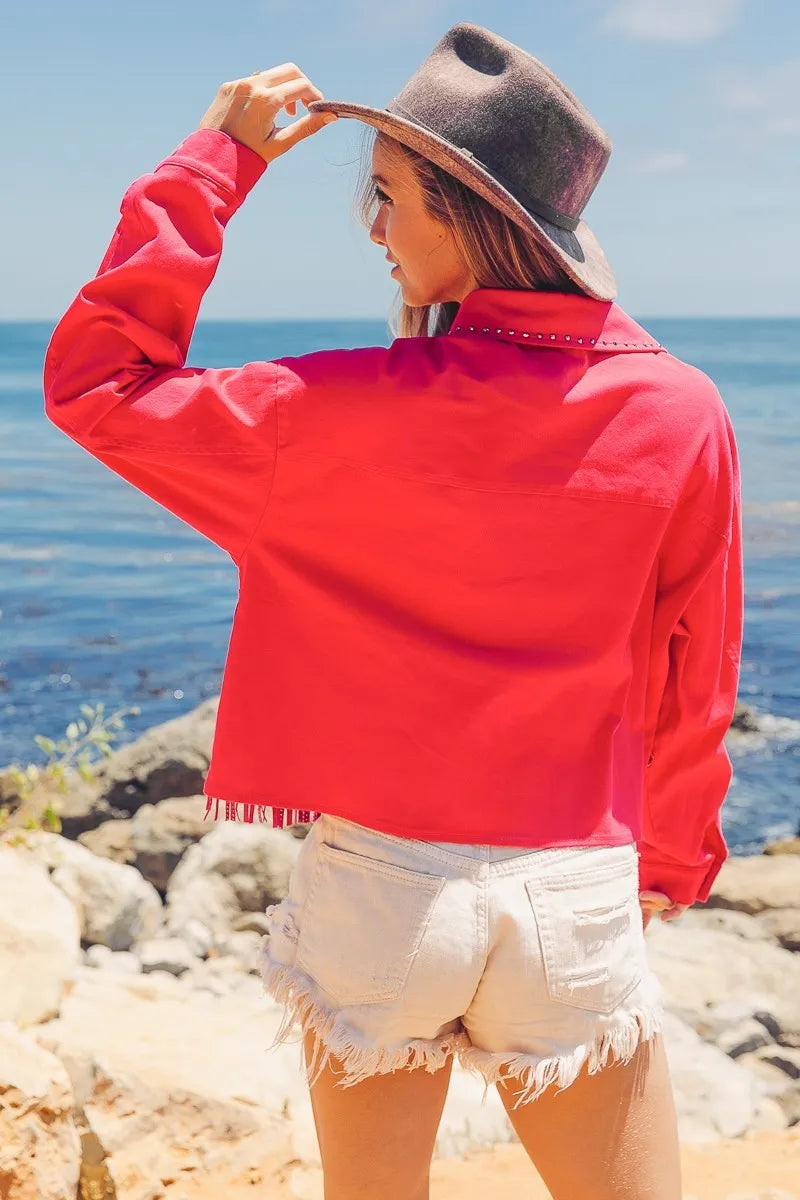 BiBi Rhinestone Fringe with Studed Collar Jacket OutfitFlow