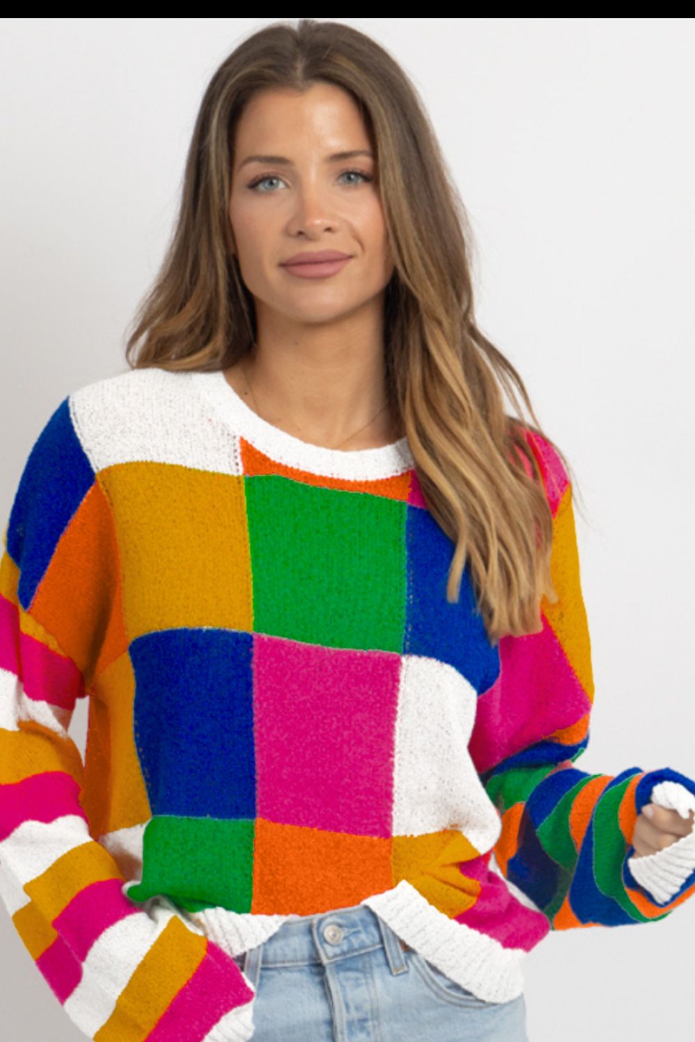 Outfit Flow - Color Block Round Neck Long Sleeve Sweater